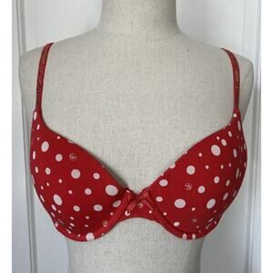 Victoria's Secret Lined Demi Buste Double Bra Red Polka Dot Cotton 34C